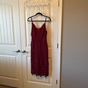 Wine colored lace midi dress